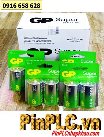 COMBO 01Hộp (10vỉ=20viên) Pin D 1.5v Super Alkaline GP13AETA21-2GSBC2, Giá chỉ 770.000/Hộp